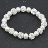 White Freshwater Pearl Rhinestone Bracelet, Bridesmaid Gift