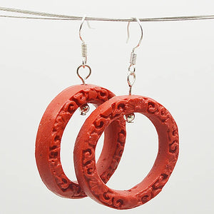 Red Cinnabar Earrings 925 Silver Dangle Women's Carved Lacquarware Jewelry