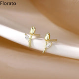 925 Silver Tulip Stud Earrings Romantic Party Jewelry