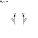925 Silver Tulip Stud Earrings Romantic Party Jewelry