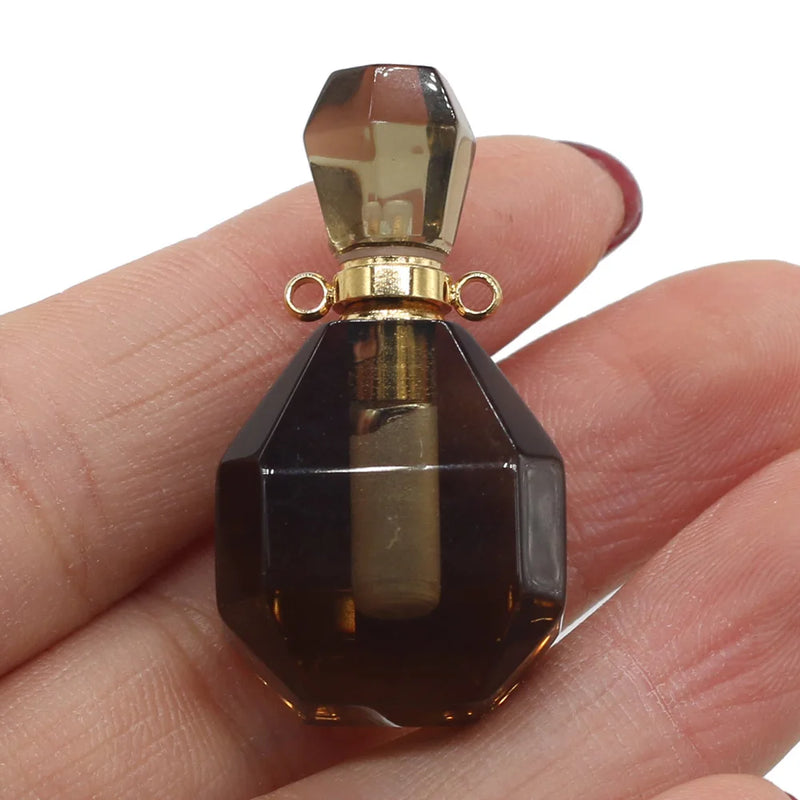 Natural Stone Rose Quartz Perfume Bottle Pendant for DIY Jewelry Making