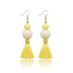 Fringe Earrings Vintage Bohemian Style Wood Beads Hand-woven Silicone