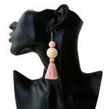 Fringe Earrings Vintage Bohemian Style Wood Beads Hand-woven Silicone