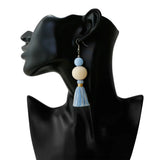 Fringe Earrings Vintage Bohemian Style Wood Beads Hand-woven Silicone