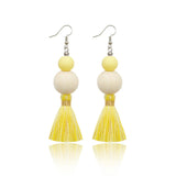 Fringe Earrings Vintage Bohemian Style Wood Beads Hand-woven Silicone