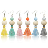 Fringe Earrings Vintage Bohemian Style Wood Beads Hand-woven Silicone