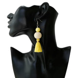 Fringe Earrings Vintage Bohemian Style Wood Beads Hand-woven Silicone