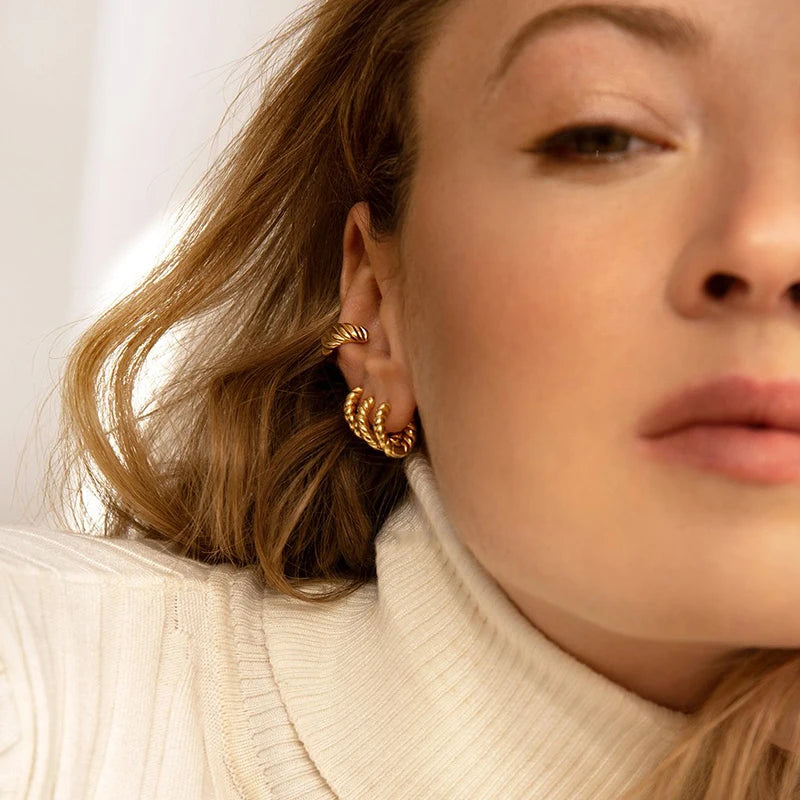 17mm Tiny Twisted Hoop Earrings Minimalist Dainty Huggie Brass Earrings