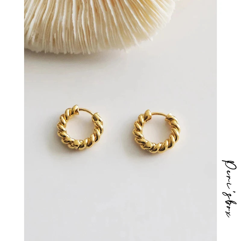 17mm Tiny Twisted Hoop Earrings Minimalist Dainty Huggie Brass Earrings