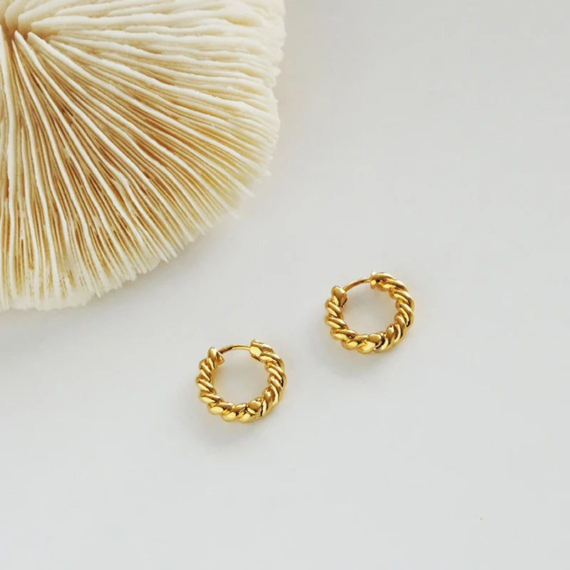 17mm Tiny Twisted Hoop Earrings Minimalist Dainty Huggie Brass Earrings