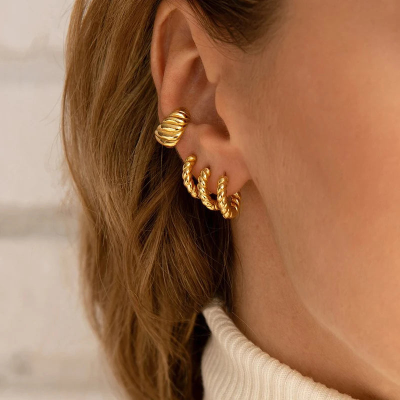 17mm Tiny Twisted Hoop Earrings Minimalist Dainty Huggie Brass Earrings