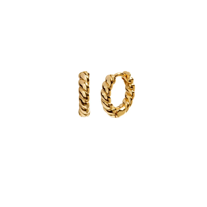 17mm Tiny Twisted Hoop Earrings Minimalist Dainty Huggie Brass Earrings