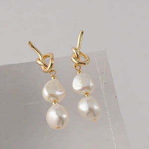 Natural Pearls Link Drop Earrings Vintage Dangle Earring
