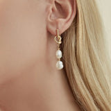 Natural Pearls Link Drop Earrings Vintage Dangle Earring