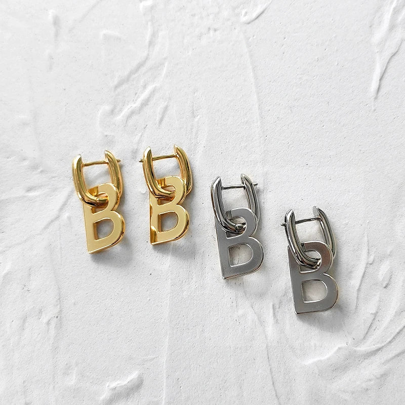 Peri'sBox Thick Letter B Dangle Earrings for Women Bold Initial Earrings