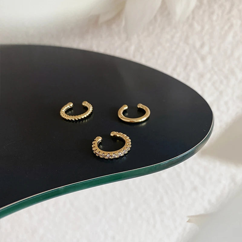 Micro Pave CZ Stone Clip Earrings for Women, Twisted Ear Cuff Set