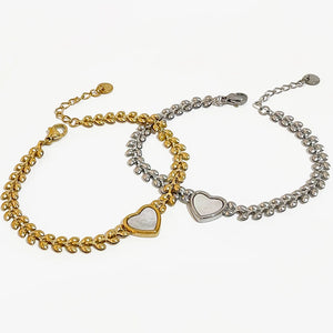 Peri'sBox Chunky Leaf Chain Heart Shell Bracelet Women