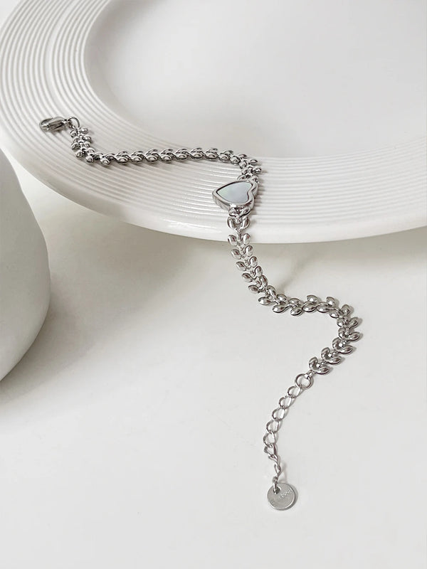 Peri'sBox Chunky Leaf Chain Heart Shell Bracelet Women