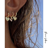 4Pcs/Set Love Heart Small Hoop Earrings Cherry Rhinestone Earrings