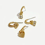 4Pcs/Set Love Heart Small Hoop Earrings Cherry Rhinestone Earrings