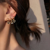 4Pcs/Set Love Heart Small Hoop Earrings Cherry Rhinestone Earrings