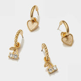 4Pcs/Set Love Heart Small Hoop Earrings Cherry Rhinestone Earrings