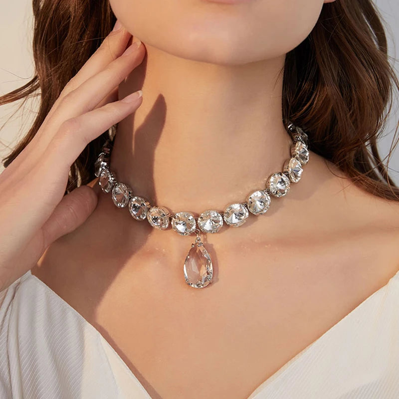 Teardrop Choker Necklace Crystal Rhinestone Wedding Jewelry