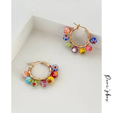 Boho Rainbow Beaded Earrings Colorful Glaze Hoops Summer Jewelry