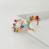 Boho Rainbow Beaded Earrings Colorful Glaze Hoops Summer Jewelry