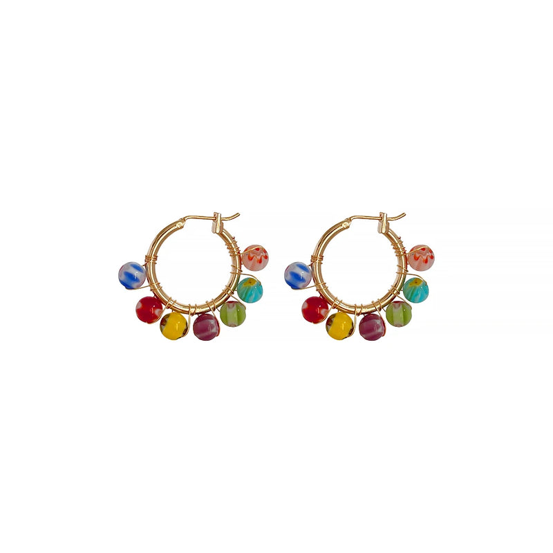 Boho Rainbow Beaded Earrings Colorful Glaze Hoops Summer Jewelry
