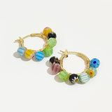 Boho Rainbow Beaded Earrings Colorful Glaze Hoops Summer Jewelry