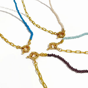 Acrylic Beaded Paperclip Chain Choker Brass Toggle Clasp Necklace