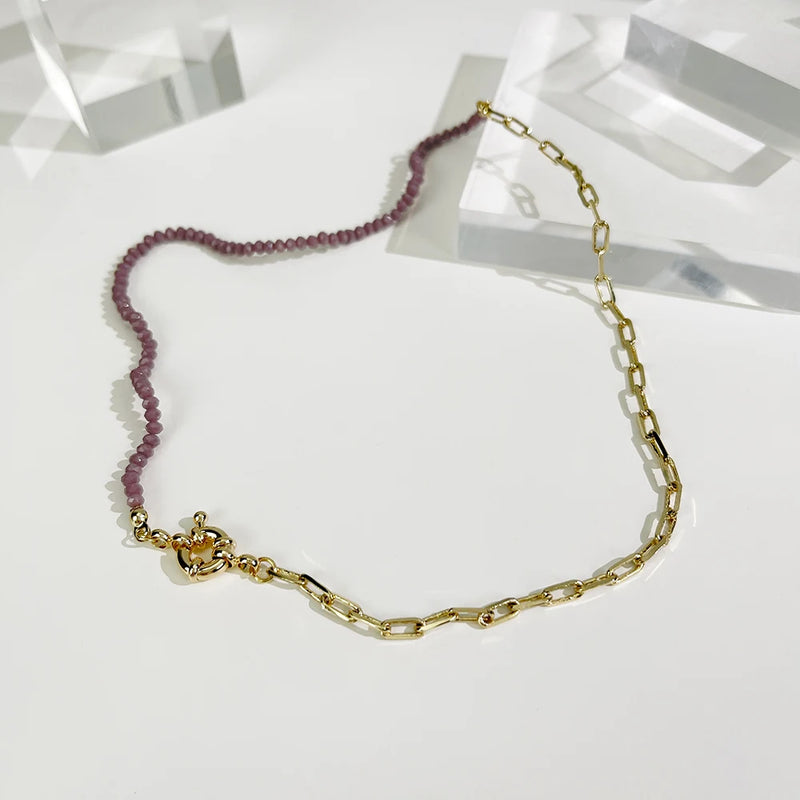 Acrylic Beaded Paperclip Chain Choker Brass Toggle Clasp Necklace