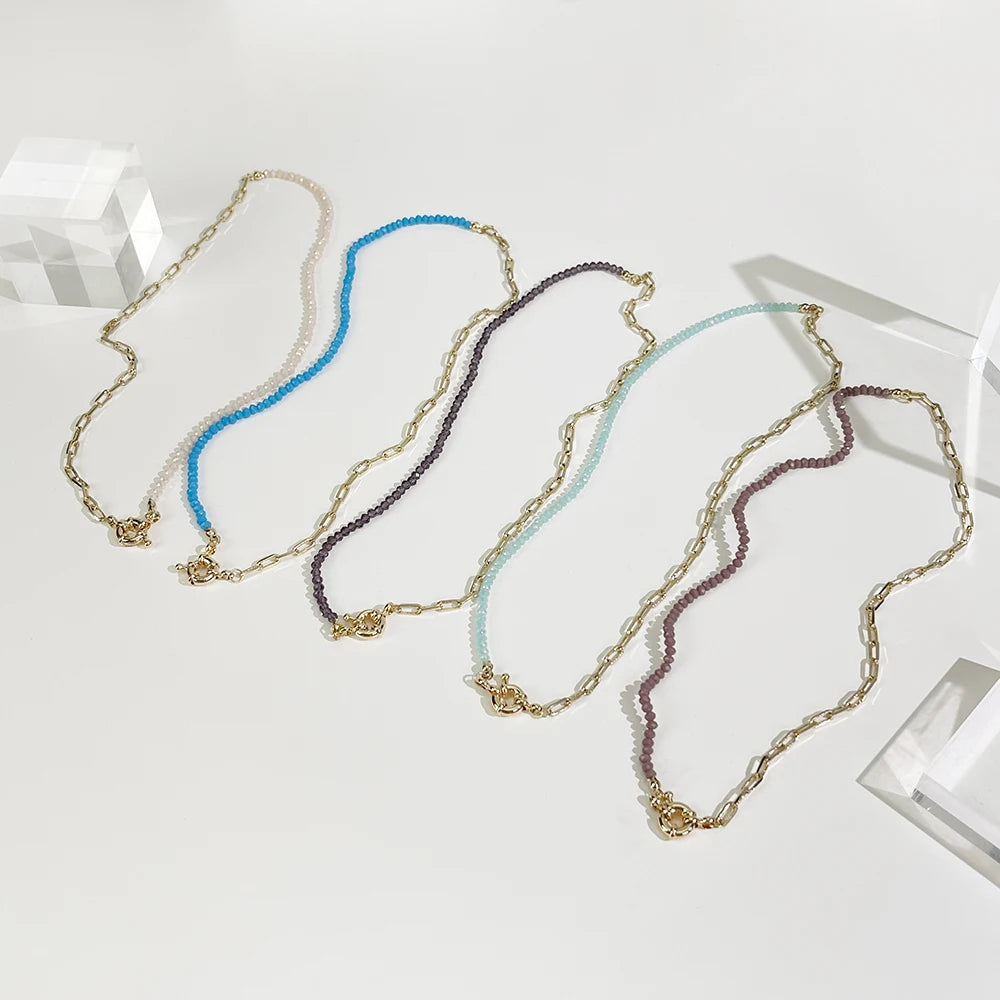 Acrylic Beaded Paperclip Chain Choker Brass Toggle Clasp Necklace