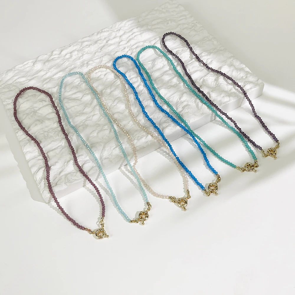 Multi Acrylic Bead Chain Choker Brass Toggle Clasp Necklace for Women
