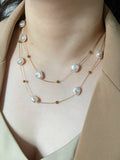 Peri'sBox Double Layered Pearl Necklace Stainless Steel