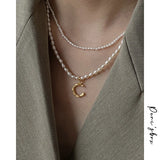 26 Letters Pendant Necklaces Freshwater Seed Pearls Women Dainty Stainless Steel