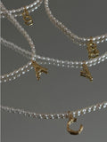 26 Letters Pendant Necklaces Freshwater Seed Pearls Women Dainty Stainless Steel
