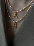 26 Letters Pendant Necklaces Freshwater Seed Pearls Women Dainty Stainless Steel