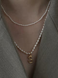 26 Letters Pendant Necklaces Freshwater Seed Pearls Women Dainty Stainless Steel