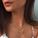 Peri'sBox Double Circle Carabiner Necklaces CZ Stone Necklaces Women