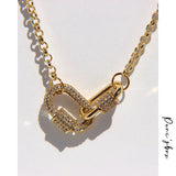 Peri'sBox Double Circle Carabiner Necklaces CZ Stone Necklaces Women