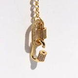 Peri'sBox Double Circle Carabiner Necklaces CZ Stone Necklaces Women