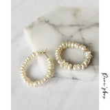 Peri'sBox Geometric Beaded Pearl Hoop Earrings for Women