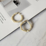 Peri'sBox Geometric Beaded Pearl Hoop Earrings for Women