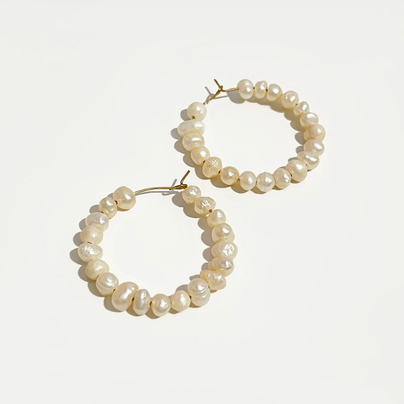 Peri'sBox Geometric Beaded Pearl Hoop Earrings for Women