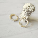 Peri'sBox Geometric Beaded Pearl Hoop Earrings for Women
