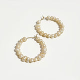 Peri'sBox Geometric Beaded Pearl Hoop Earrings for Women