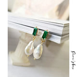 Baroque Pearl Drop Earrings Green Crystal Drop Earrings