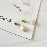 Baroque Pearl Drop Earrings Green Crystal Drop Earrings